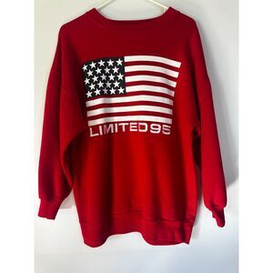 Vintage Limited Jeans USA Flag Sweatshirt Red Crew Neck Women Sz S